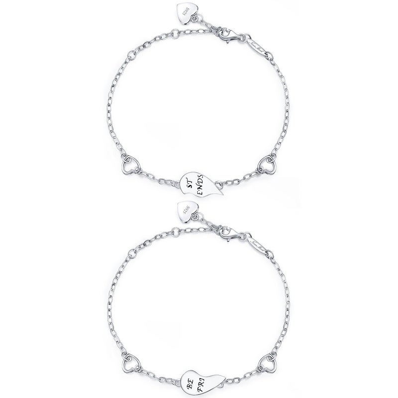 NINAMAID â€œBEST FRIENDSâ€ Engraved 925 Sterling Silver Half Heart Shaped Inspirational Friendship Bracelets Set of 2 - Image 4